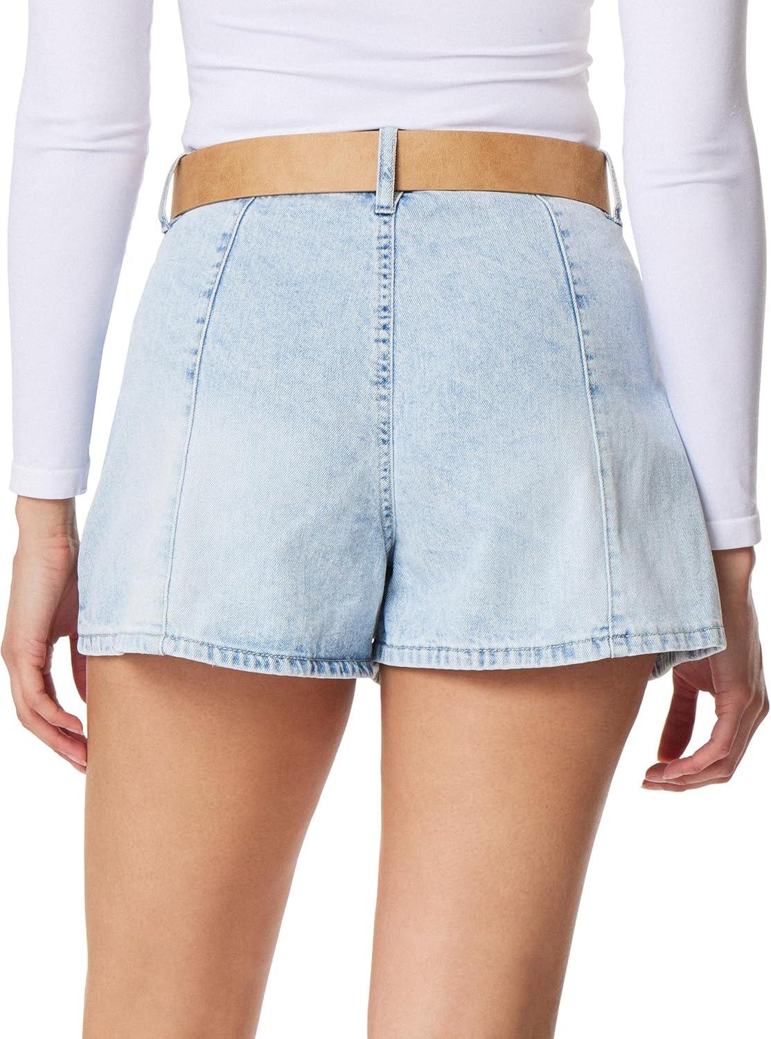imageWallFlower Womens Girlfriend Flare Denim Shorts HighRise Insta Classic Juniors Standard and PlusWanda