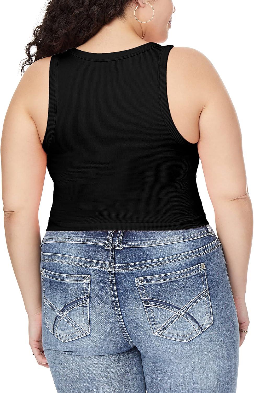 imageWallFlower Womens Insta Smooth Seamless Tank Top 2Pack Standard and PlusBlackWhite Highneck
