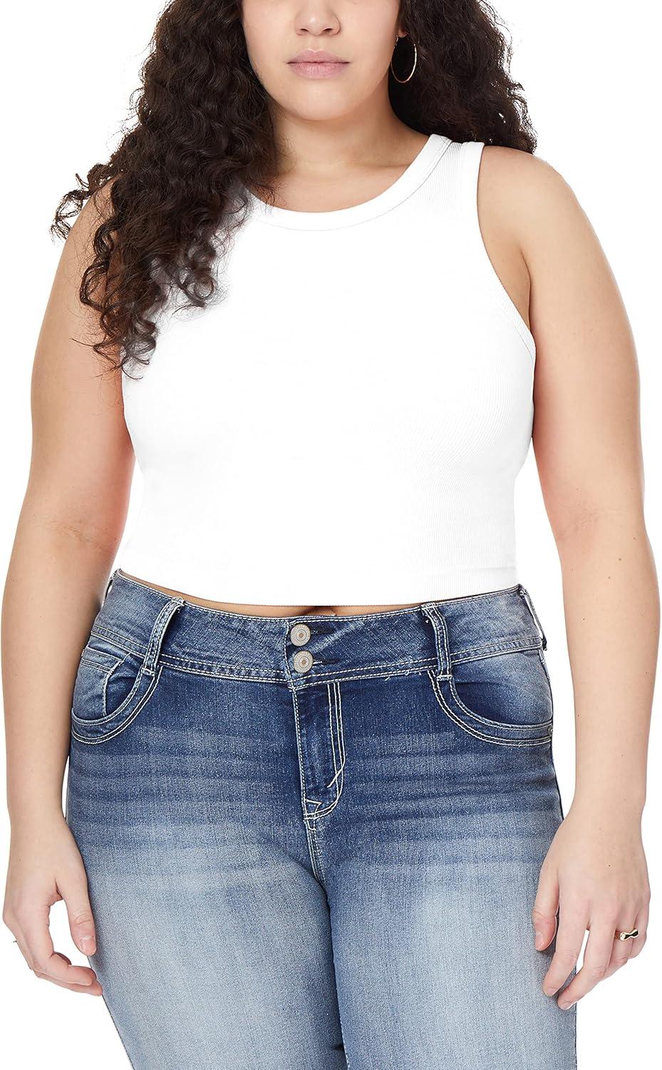 imageWallFlower Womens Insta Smooth Seamless Tank Top 2Pack Standard and PlusBlackWhite Highneck