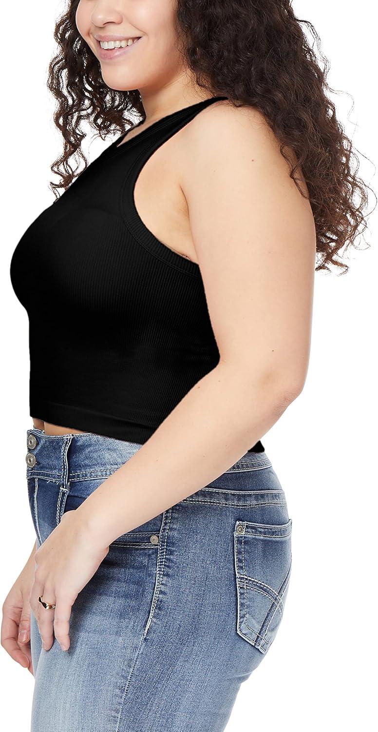 imageWallFlower Womens Insta Smooth Seamless Tank Top 2Pack Standard and PlusBlackWhite Highneck