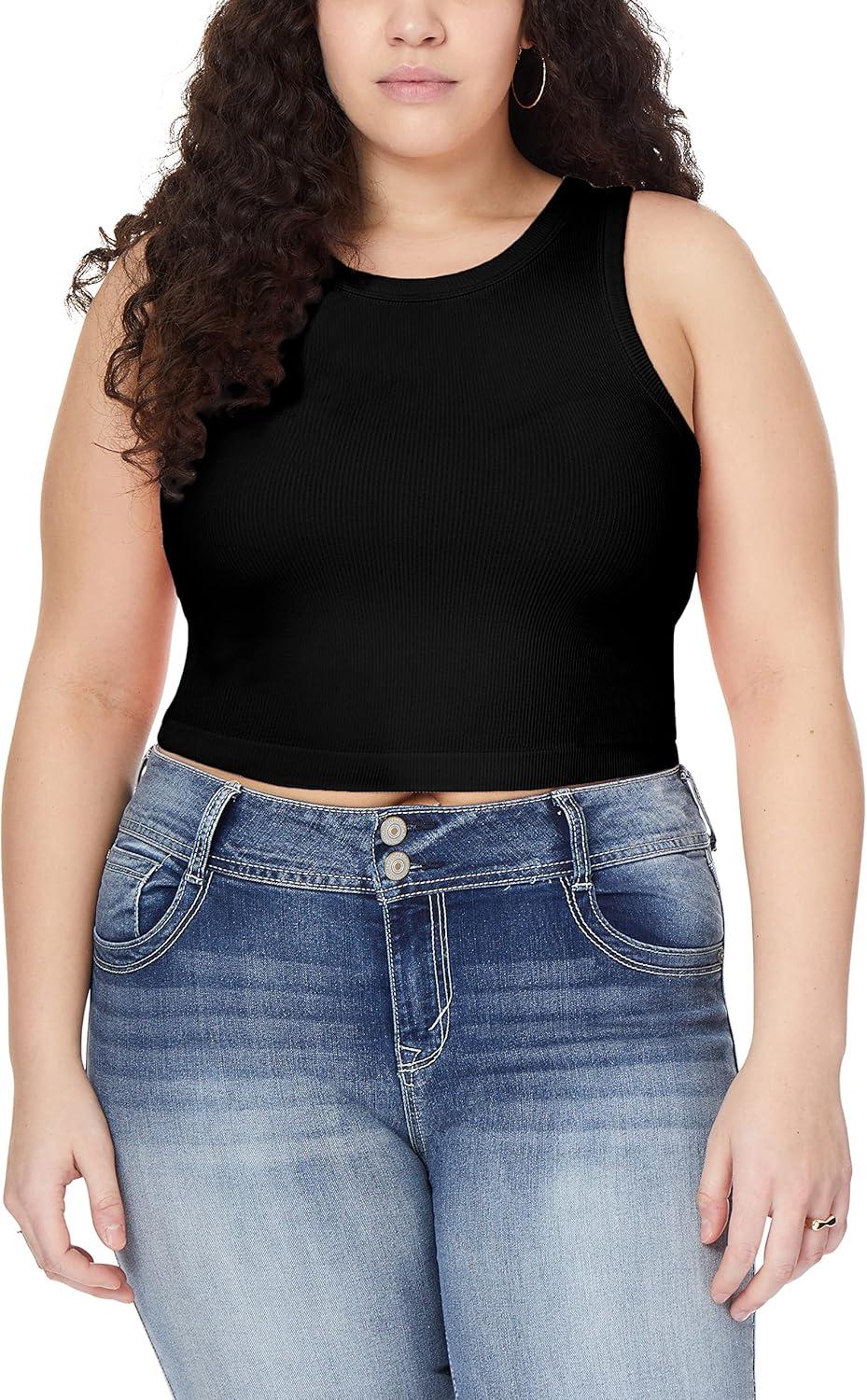 imageWallFlower Womens Insta Smooth Seamless Tank Top 2Pack Standard and PlusBlackWhite Highneck