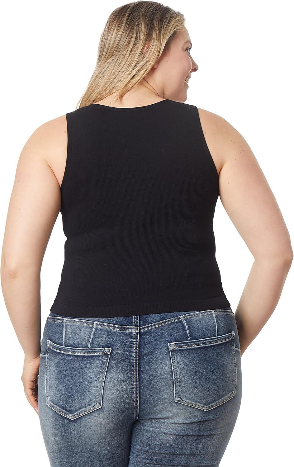 imageWallFlower Womens Insta Smooth Seamless Tank Top 2Pack Standard and PlusBlackWhite Vneck