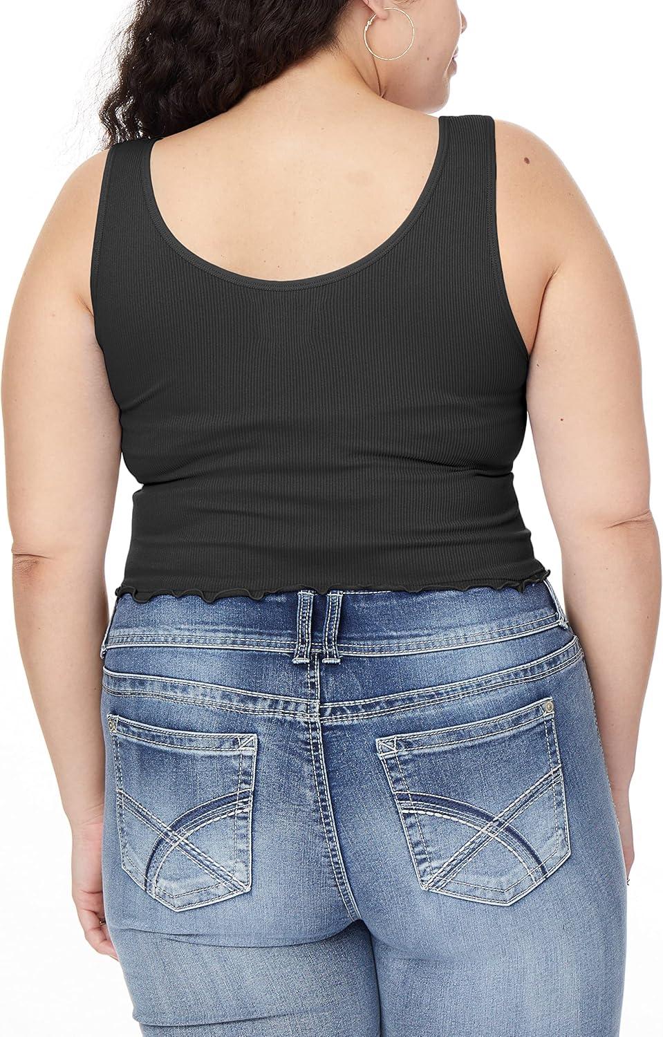 imageWallFlower Womens Insta Smooth Seamless Tank Top 2Pack Standard and PlusWhiteBlack Highneck