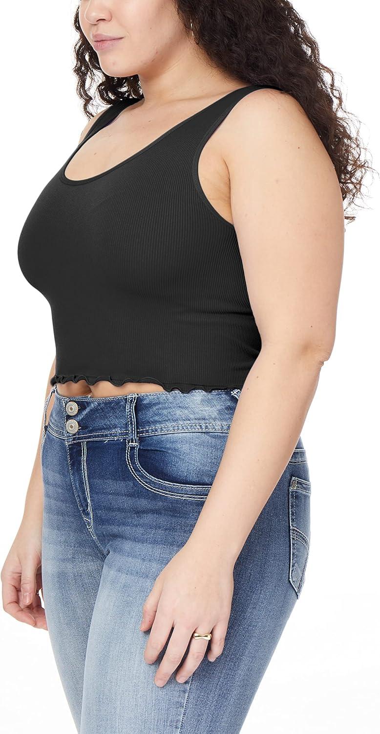 imageWallFlower Womens Insta Smooth Seamless Tank Top 2Pack Standard and PlusWhiteBlack Highneck