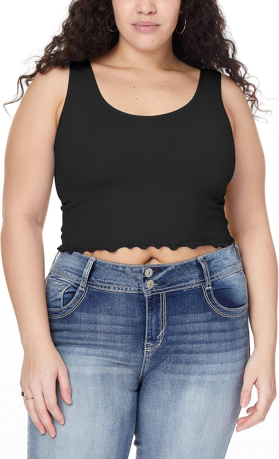 imageWallFlower Womens Insta Smooth Seamless Tank Top 2Pack Standard and PlusWhiteBlack Highneck
