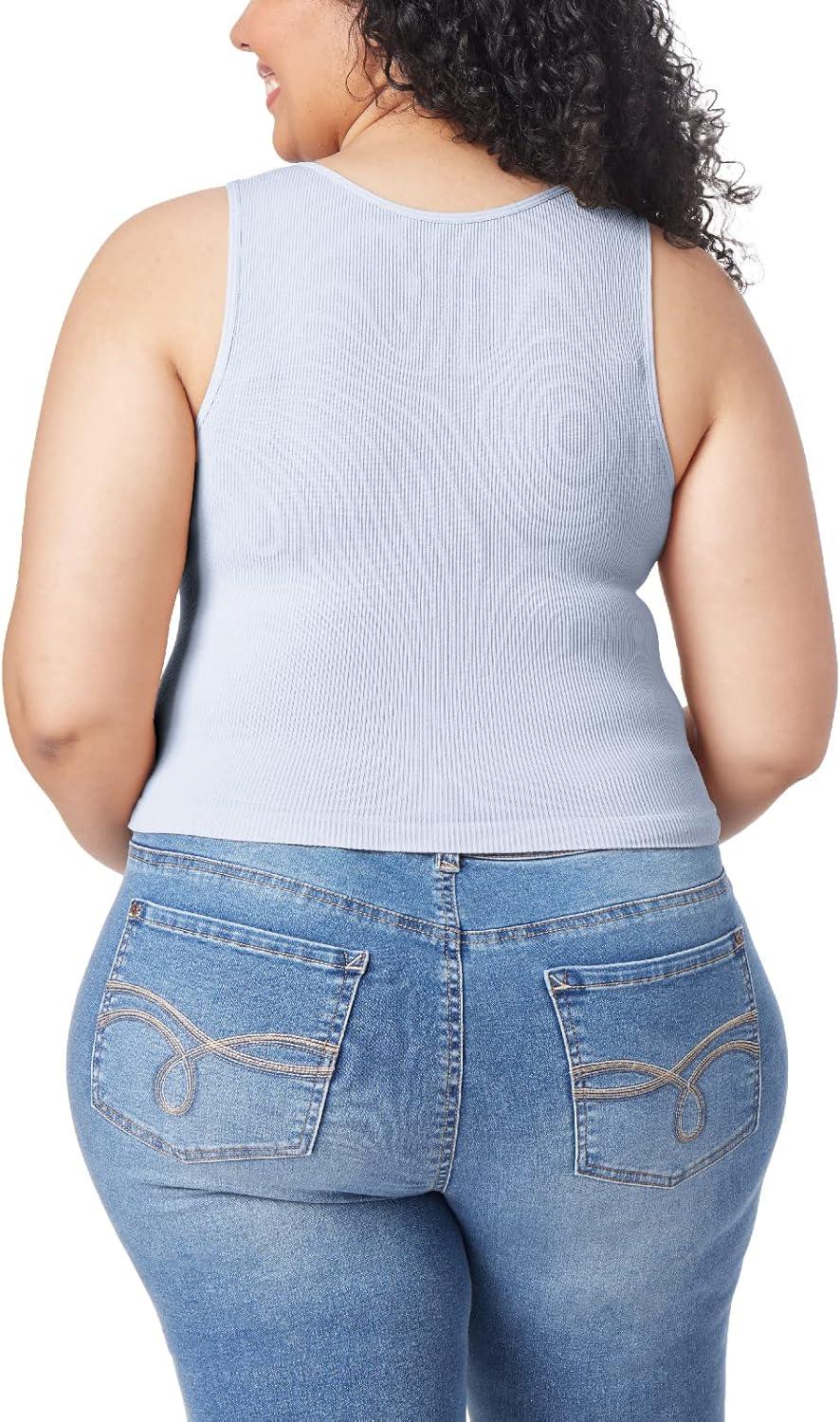 imageWallFlower Womens Insta Smooth Seamless Tank Tops 3Pack Standard and PlusSnow WhiteBlack NightZen Blue