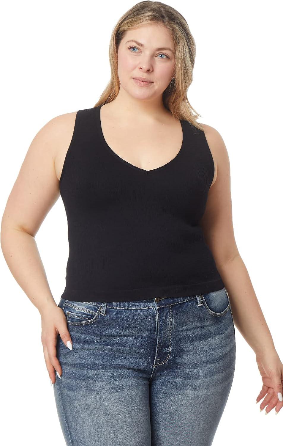 imageWallFlower Womens Insta Smooth Seamless Tank Tops 3Pack Standard and PlusSnow WhiteBlack NightZen Blue