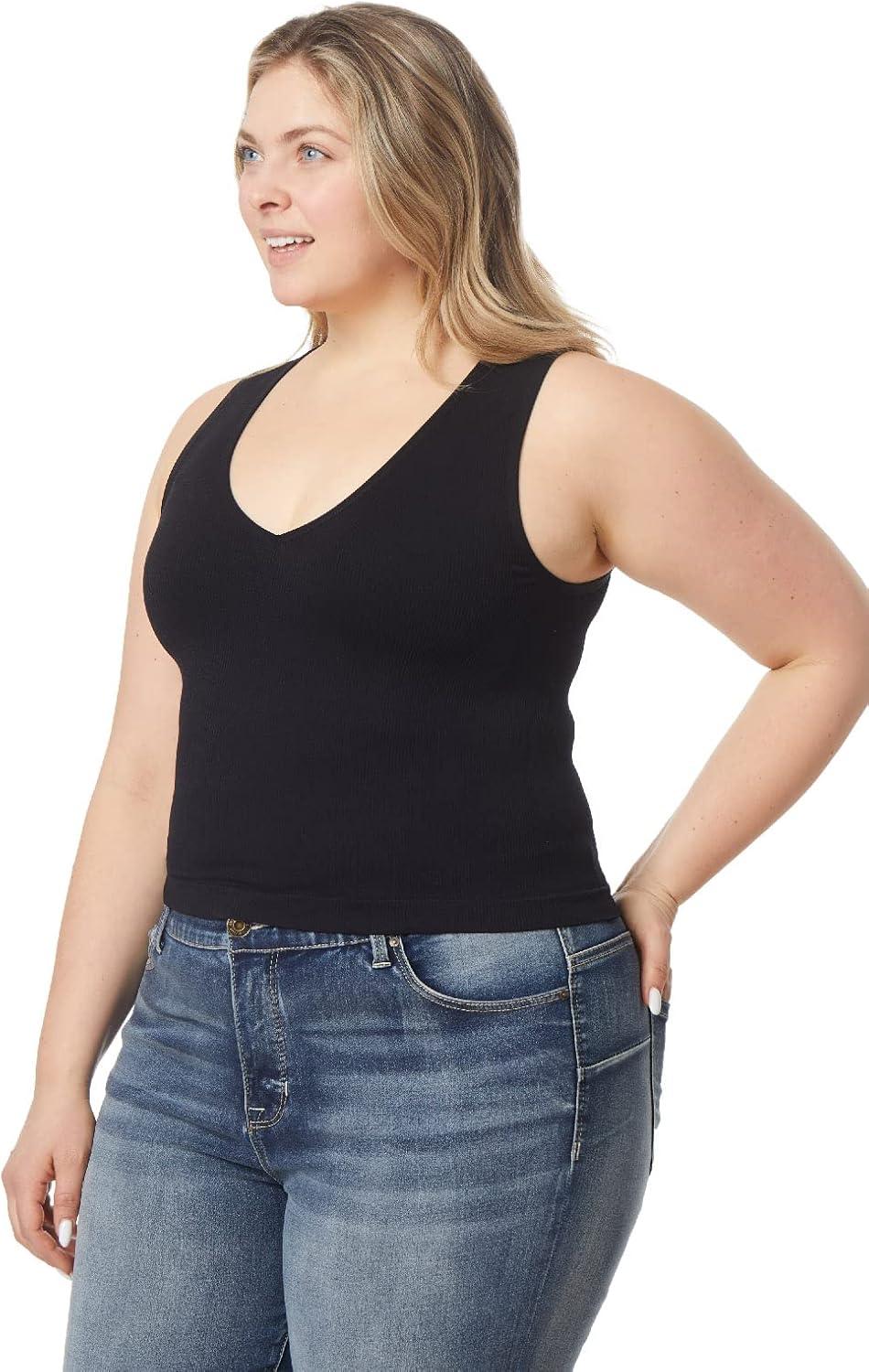 imageWallFlower Womens Insta Smooth Seamless Tank Tops 3Pack Standard and PlusSnow WhiteBlack NightZen Blue