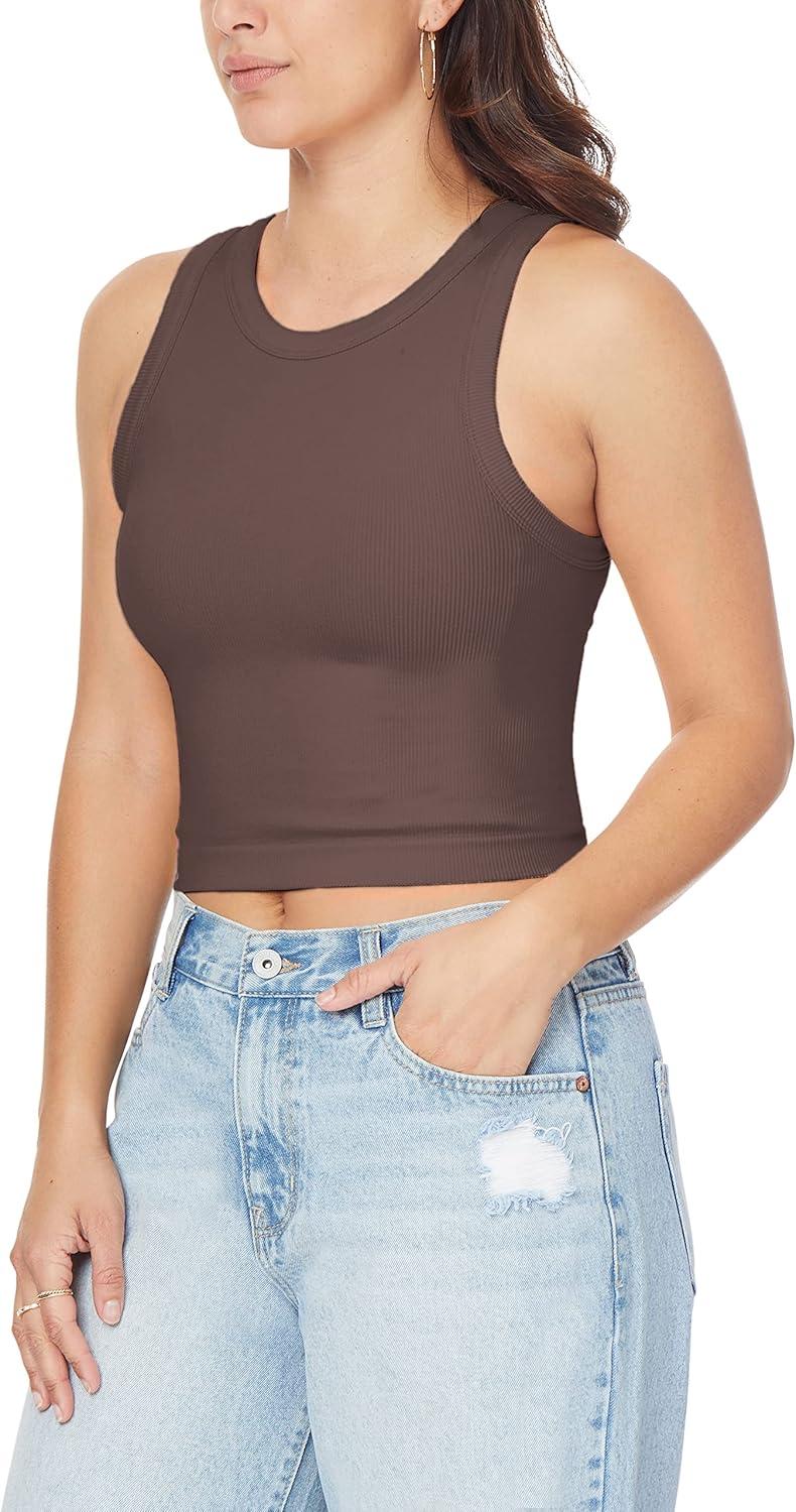 imageWallFlower Womens Insta Smooth Seamless Tank Tops 3Pack Standard and PlusSnow WhiteFrench RoastBlack Night
