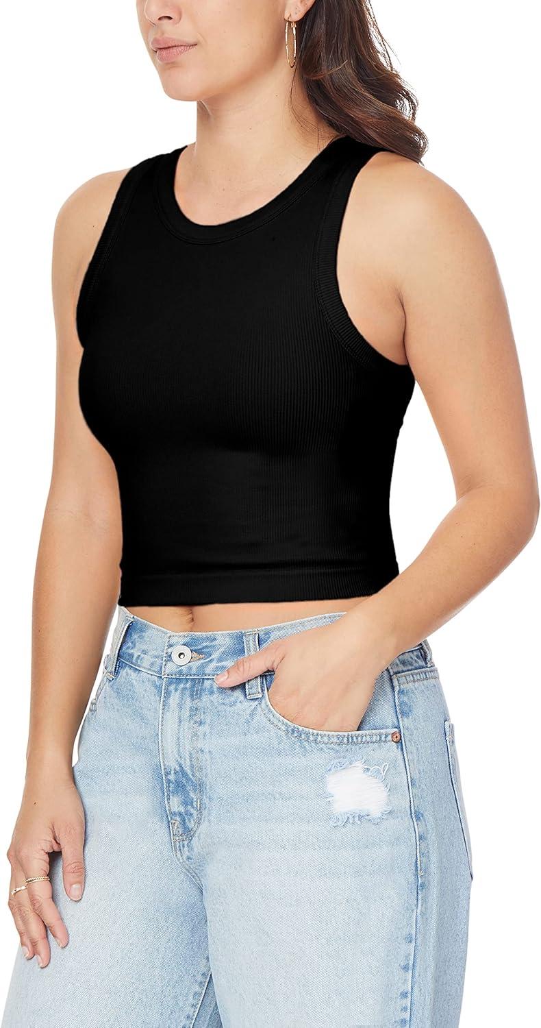 imageWallFlower Womens Insta Smooth Seamless Tank Tops 3Pack Standard and PlusSnow WhiteFrench RoastBlack Night