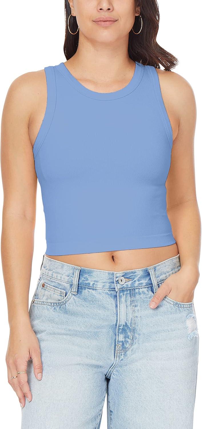 imageWallFlower Womens Insta Smooth Seamless Tank Tops 3Pack Standard and PlusSnow WhitePeach PearlAzurine