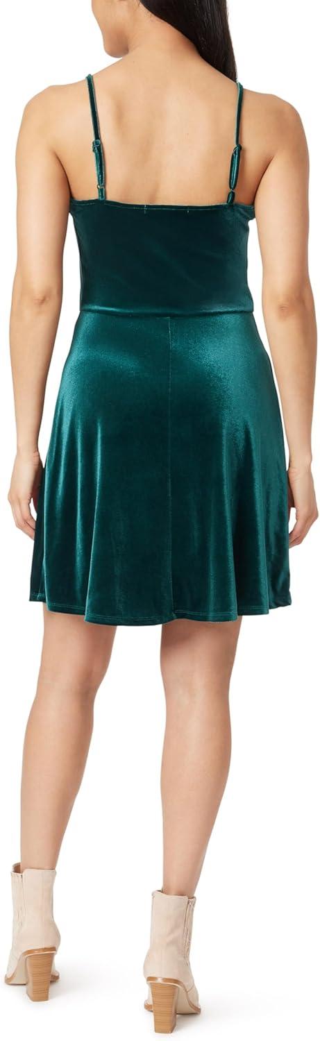 imageWallFlower Womens Joy Mrs Claus Christmas Fur Trimmed Luxe Velour Skater DressEmerald