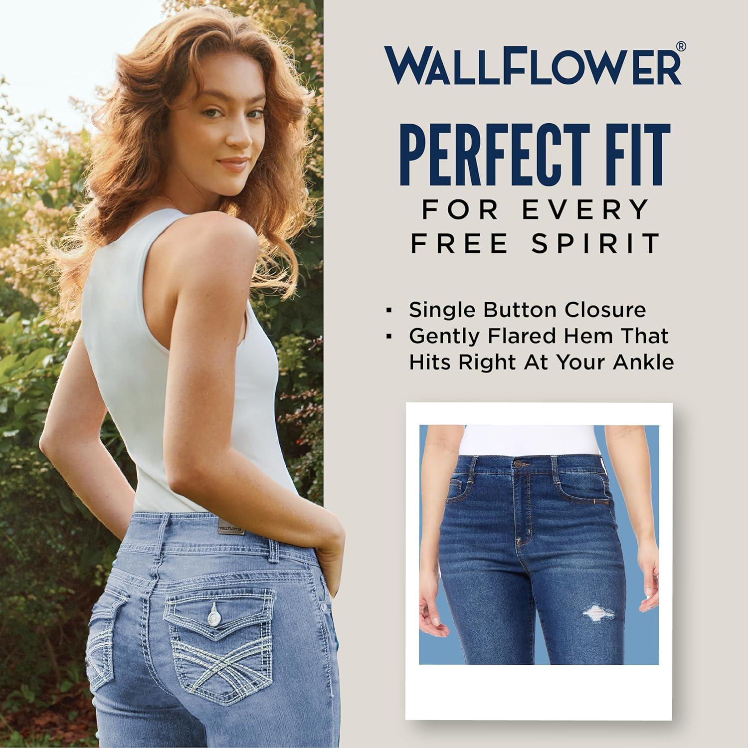 imageWallFlower Womens Juniors InstaVintage Fearless Curvy HighRise Stretch Flip Flop Flare Ankle JeansClarke