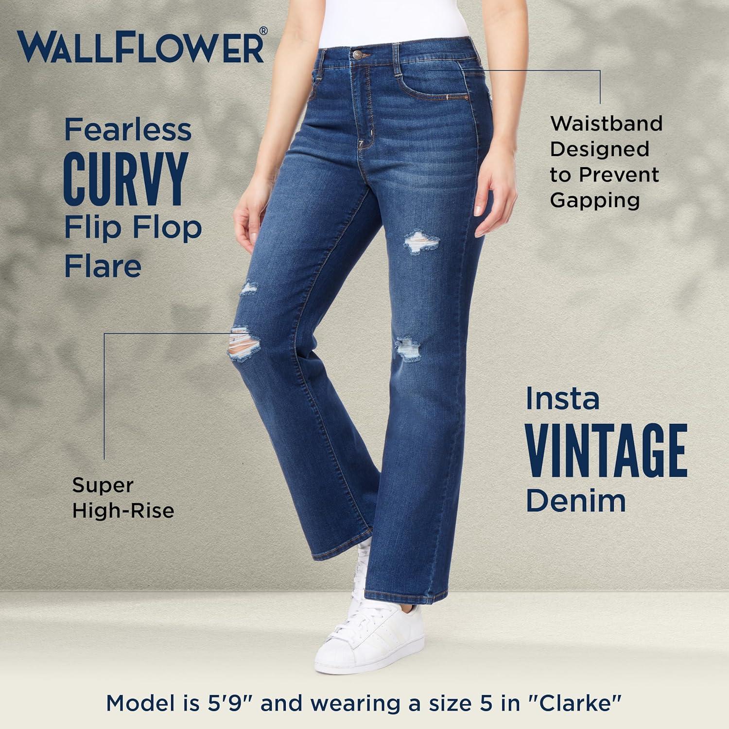 imageWallFlower Womens Juniors InstaVintage Fearless Curvy HighRise Stretch Flip Flop Flare Ankle JeansEzra