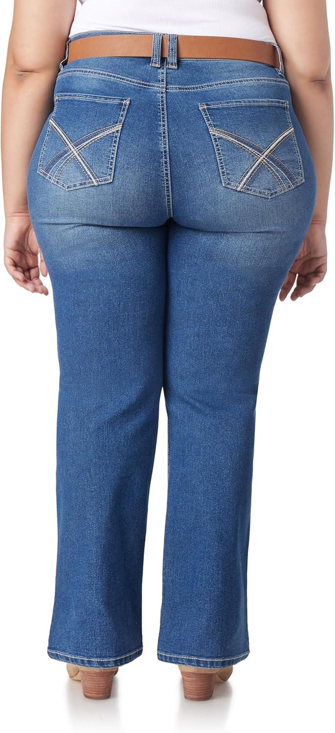 imageWallFlower Womens Legendary Slim Bootcut MidRise Belted Insta Stretch Juniors Jeans Standard and PlusEllery