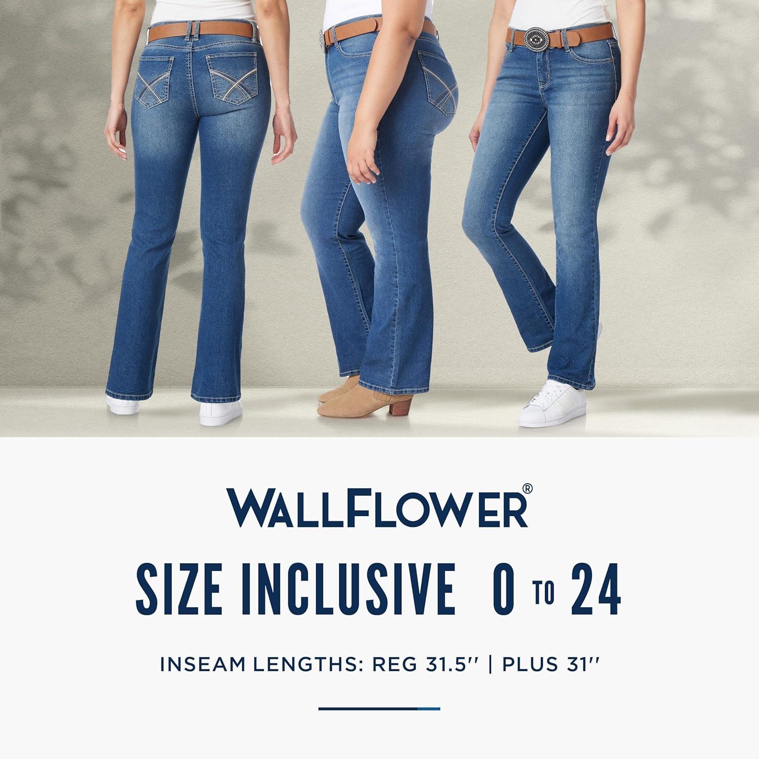imageWallFlower Womens Legendary Slim Bootcut MidRise Belted Insta Stretch Juniors Jeans Standard and PlusPia