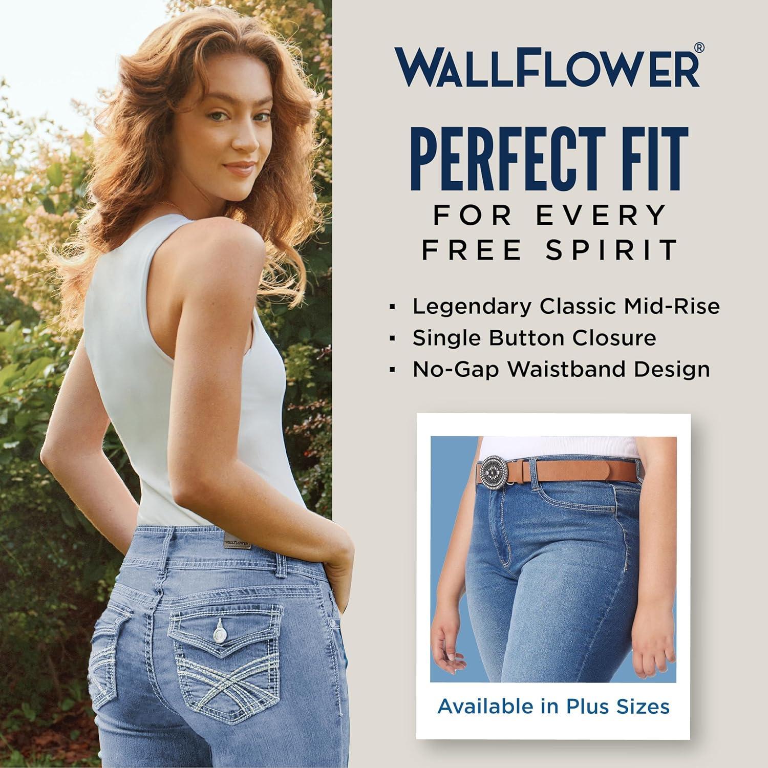 imageWallFlower Womens Legendary Slim Bootcut MidRise Belted Insta Stretch Juniors Jeans Standard and PlusPia