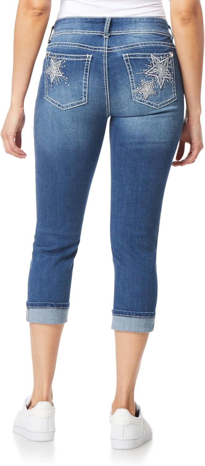 imageWallFlower Womens Luscious Curvy 235quot Crop MidRise Bling Insta Stretch Juniors Standard and PlusTrixie