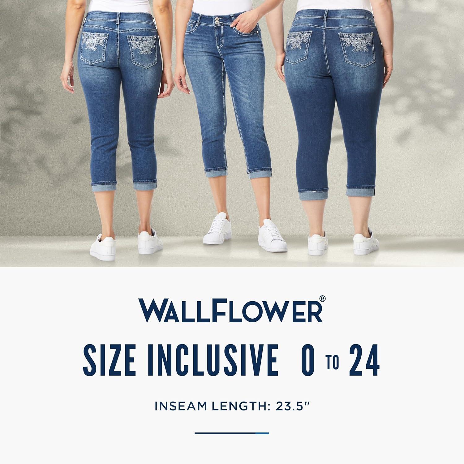 imageWallFlower Womens Luscious Curvy 235quot Crop MidRise Bling Insta Stretch Juniors Standard and PlusTrixie