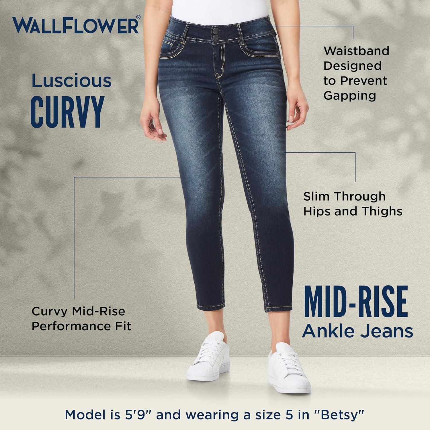 imageWallFlower Womens Luscious Curvy 27quot Ankle MidRise Insta Stretch Juniors Jeans Sizes 0 to 24Camille