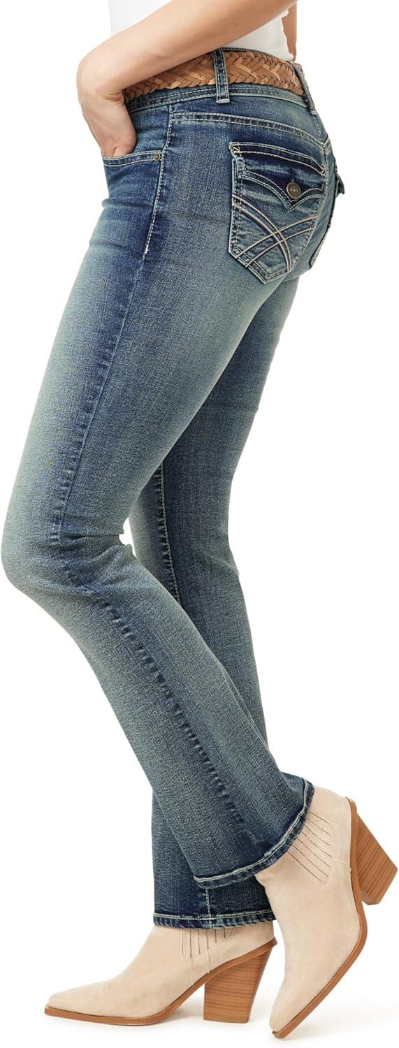 imageWallFlower Womens Luscious Curvy Belted Bootcut MidRise Insta Stretch Juniors JeansBasil