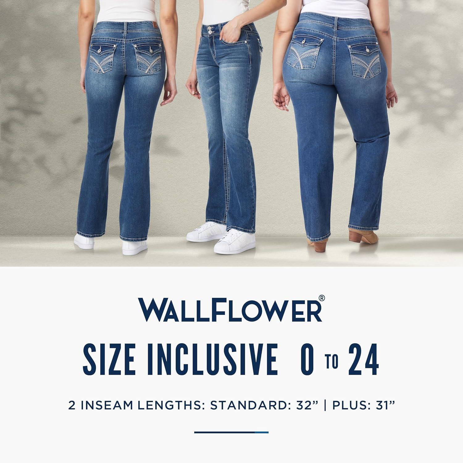imageWallFlower Womens Luscious Curvy Bootcut MidRise Bling Insta Stretch Juniors Jeans Standard and PlusBella