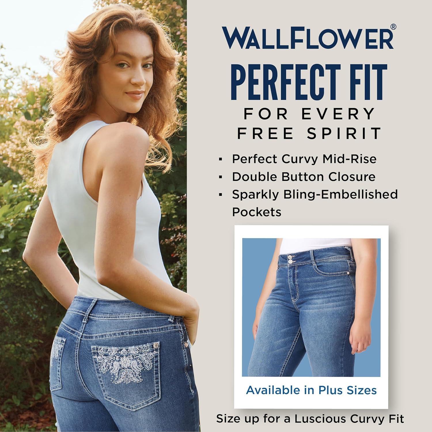 imageWallFlower Womens Luscious Curvy Bootcut MidRise Bling Insta Stretch Juniors Jeans Standard and PlusClarke
