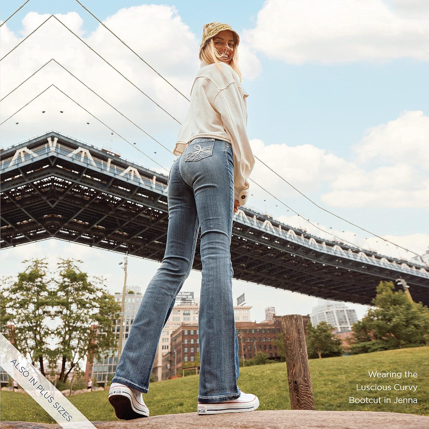 imageWallFlower Womens Luscious Curvy Bootcut MidRise Bling Insta Stretch Juniors Jeans Standard and PlusDenver