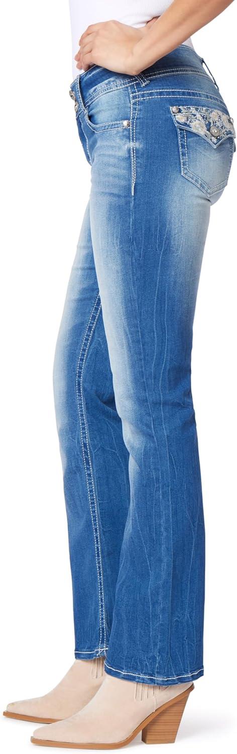 imageWallFlower Womens Luscious Curvy Bootcut MidRise Bling Insta Stretch Juniors Jeans Standard and PlusMirabelle