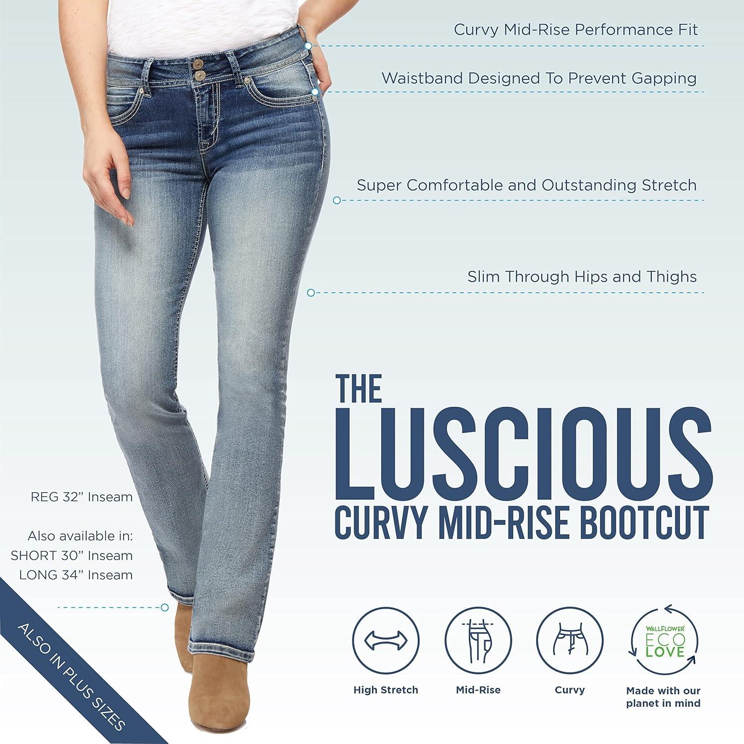 imageWallFlower Womens Luscious Curvy Bootcut MidRise Bling Insta Stretch Juniors Jeans Standard and PlusPaola