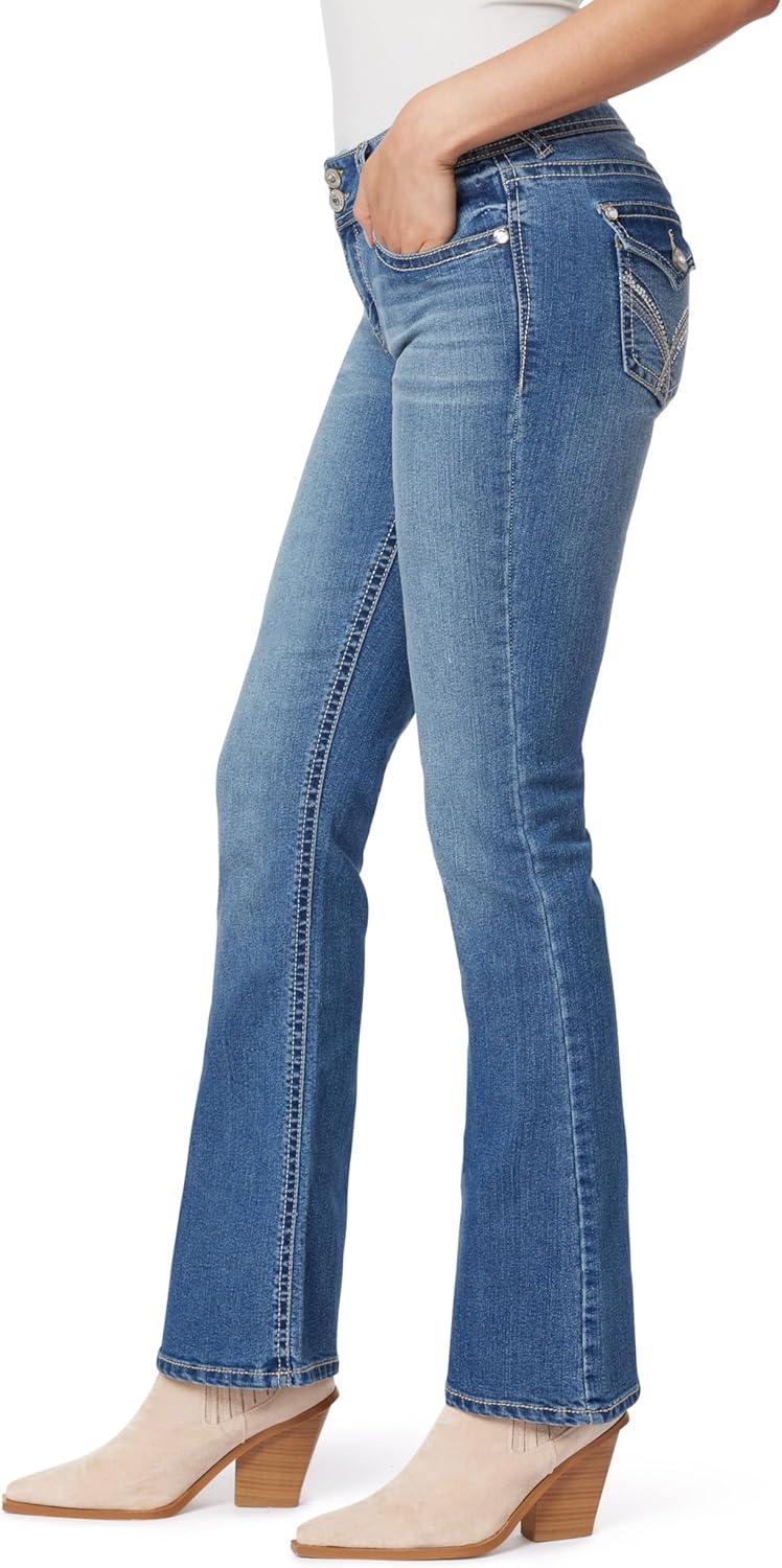 imageWallFlower Womens Luscious Curvy Bootcut MidRise Bling Insta Stretch Juniors Jeans Standard and PlusVeronica Pure