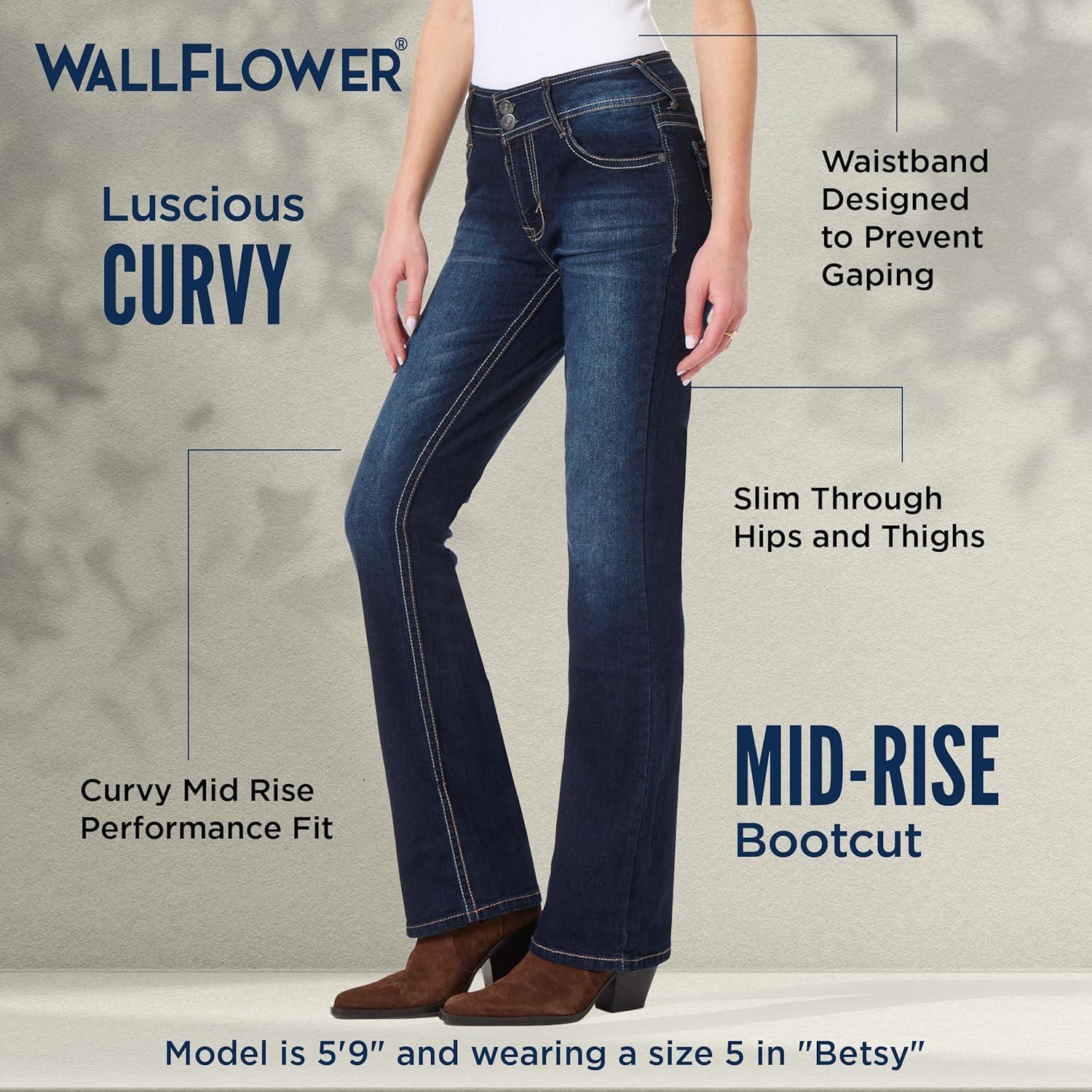 imageWallFlower Womens Luscious Curvy Bootcut MidRise Insta Stretch Juniors Jeans Standard and PlusBetsy Legacy
