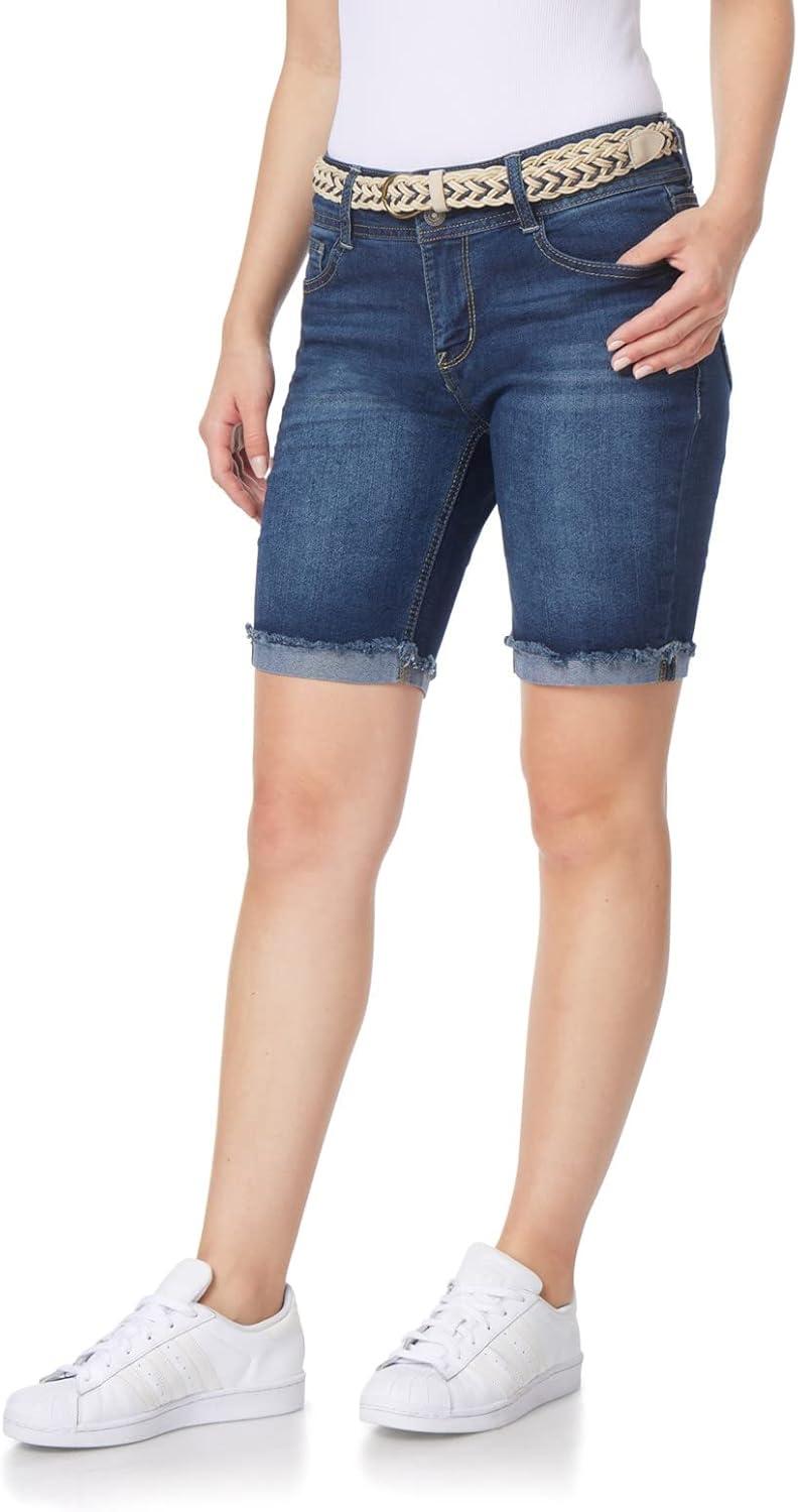 imageWallFlower Womens Luscious Curvy MidRise Denim Insta Stretch Juniors Belted 3quot Shorts ampamp 9quot Bermuda Sizes 0 to 249 Alani Belted Bermuda