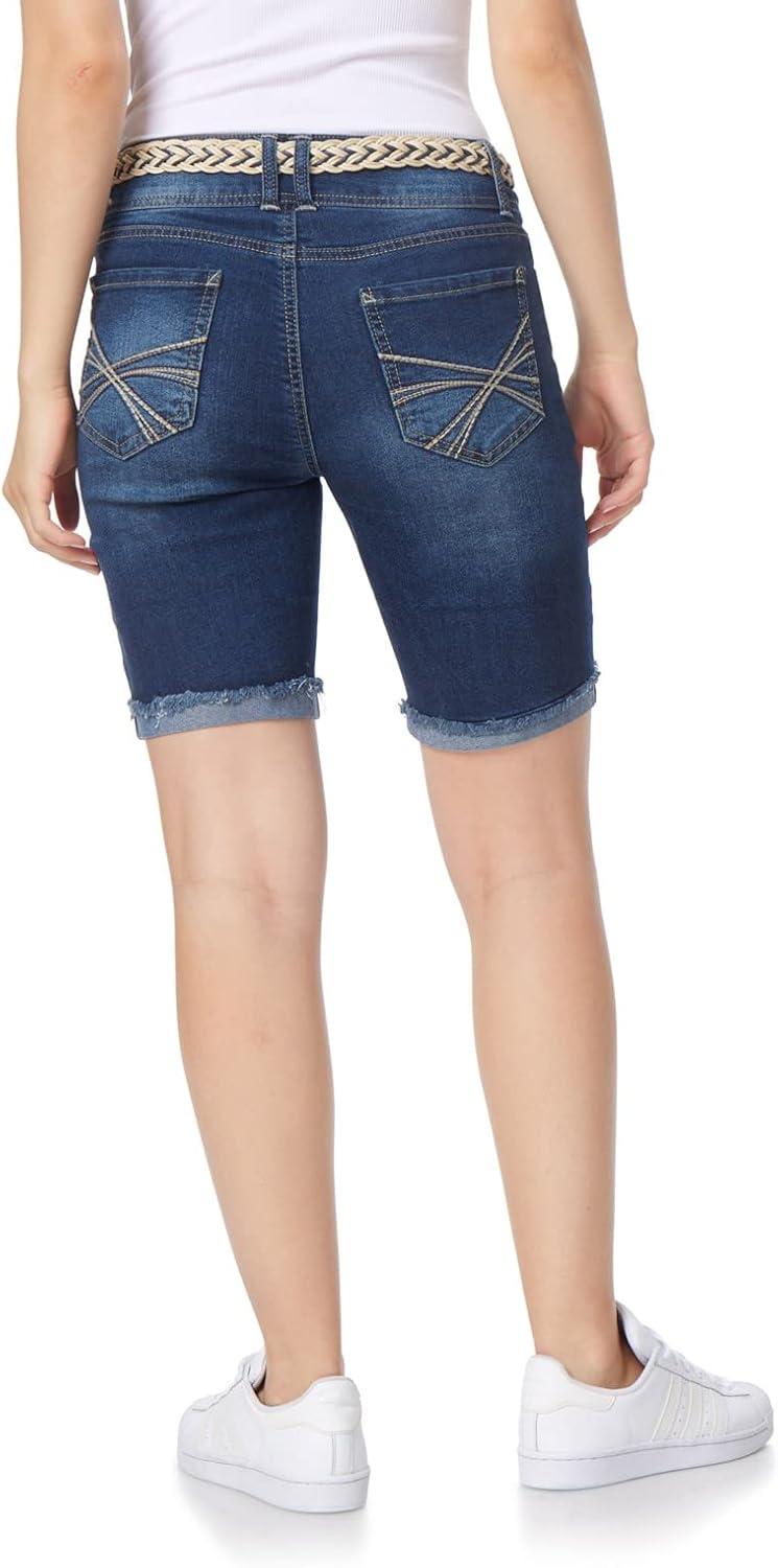 imageWallFlower Womens Luscious Curvy MidRise Denim Insta Stretch Juniors Belted 3quot Shorts ampamp 9quot Bermuda Sizes 0 to 249 Alani Belted Bermuda