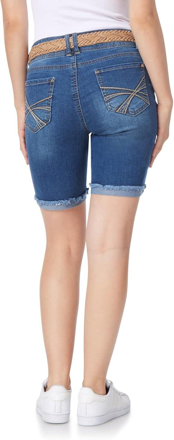 imageWallFlower Womens Luscious Curvy MidRise Denim Insta Stretch Juniors Belted 3quot Shorts ampamp 9quot Bermuda Sizes 0 to 249 Yves Belted Bermuda