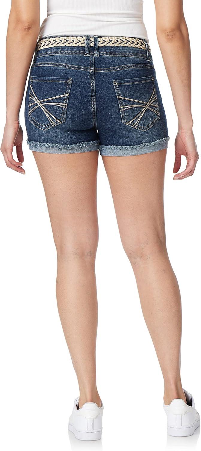 imageWallFlower Womens Luscious Curvy MidRise Denim Insta Stretch Juniors Belted 3quot Shorts ampamp 9quot Bermuda Sizes 0 to 24Alani Belted Short