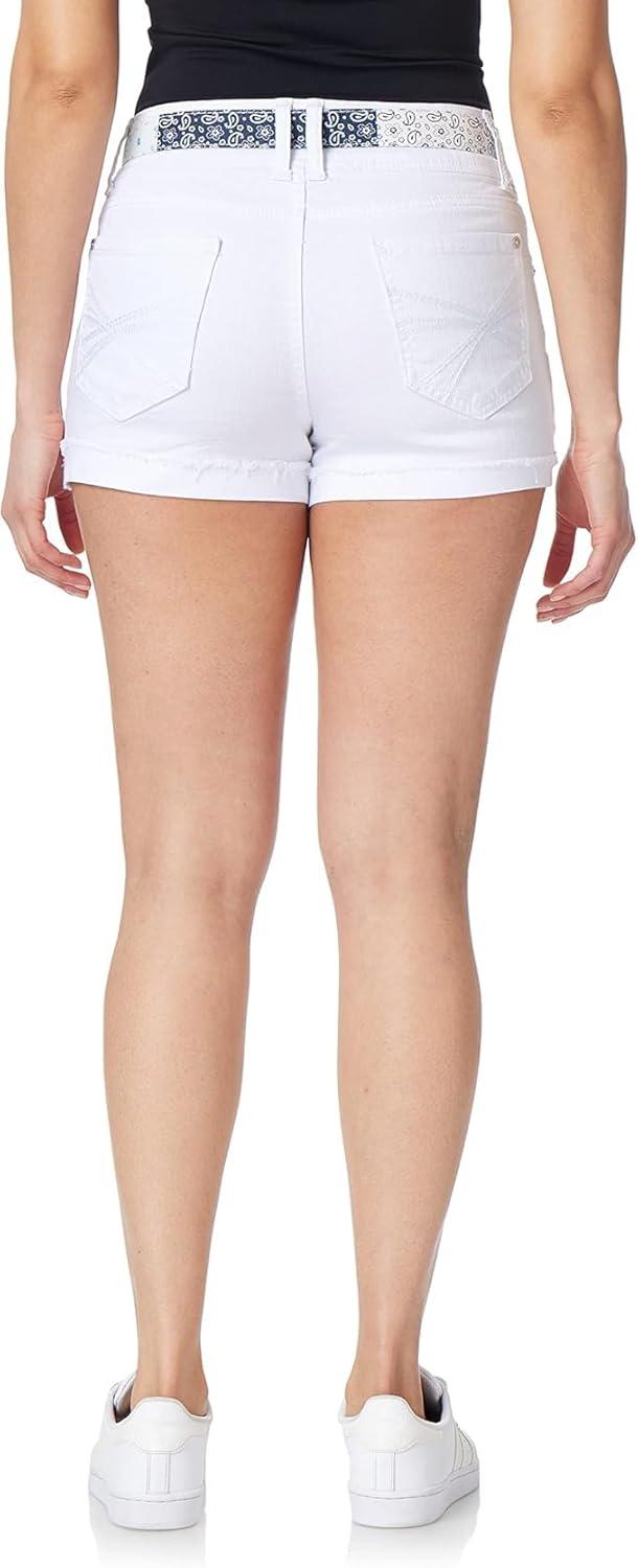 imageWallFlower Womens Luscious Curvy MidRise Denim Insta Stretch Juniors Belted 3quot Shorts ampamp 9quot Bermuda Sizes 0 to 24White Belted Short