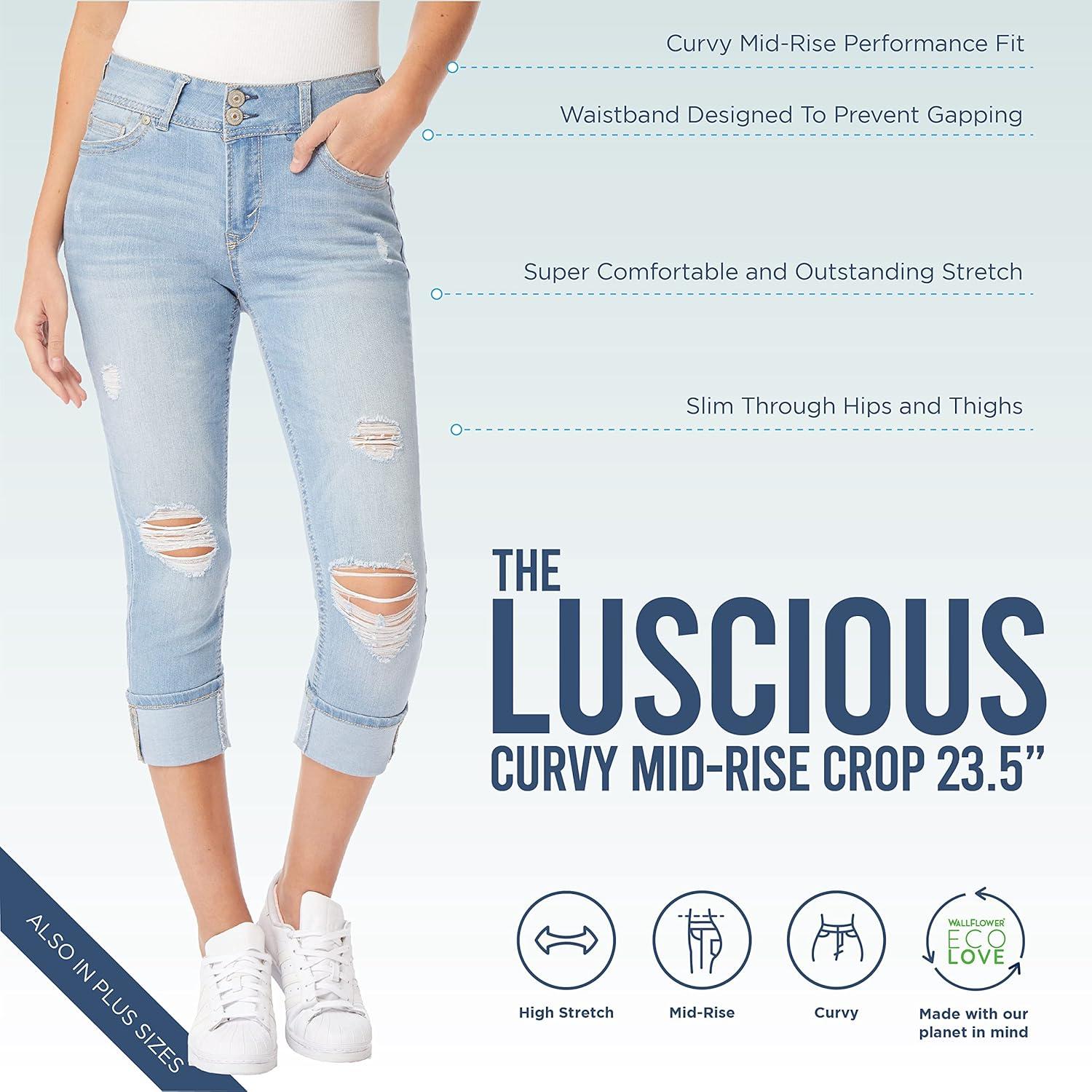 imageWallFlower Womens Luscious Curvy Twill 235 Crop MidRise Juniors Available in PlusSoft Olive
