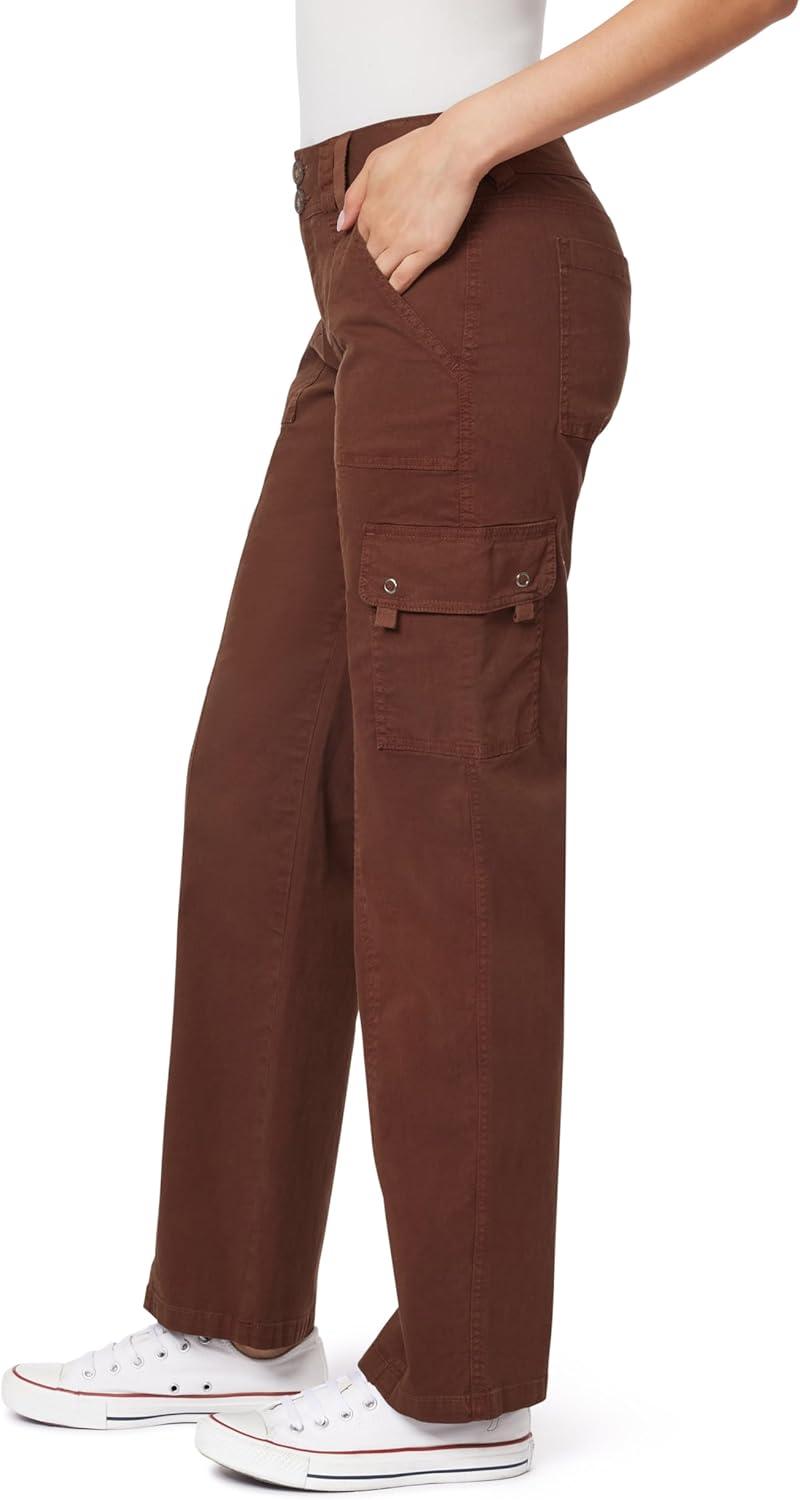 imageWallFlower Womens Luscious Curvy Twill Relaxed Cargo Straight Mid Rise Insta Stretch Juniors PantsCarafe