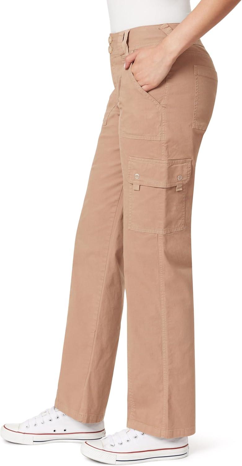 imageWallFlower Womens Luscious Curvy Twill Relaxed Cargo Straight Mid Rise Insta Stretch Juniors PantsTigers Eye