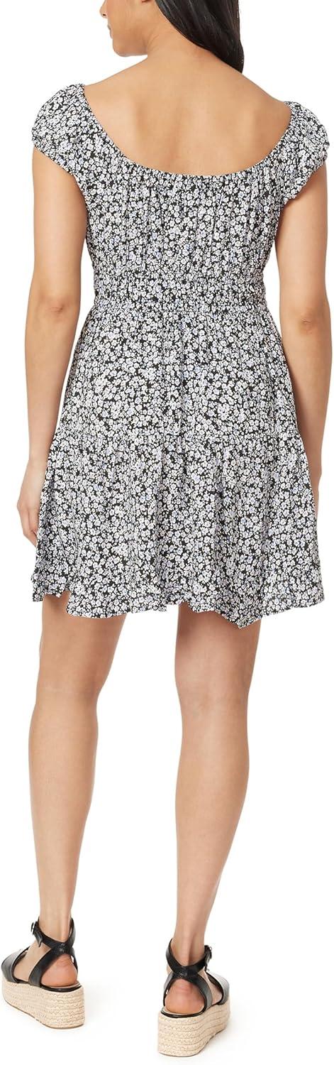 imageWallFlower Womens Nikki Rayon Challis Prairie Mini DressBlack Ditsy Floral