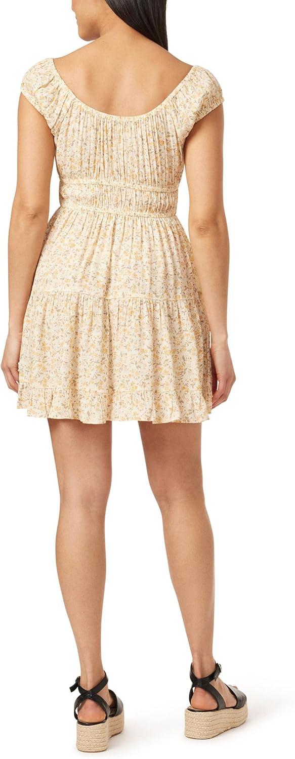 imageWallFlower Womens Nikki Rayon Challis Prairie Mini DressYellow Ditsy Floral