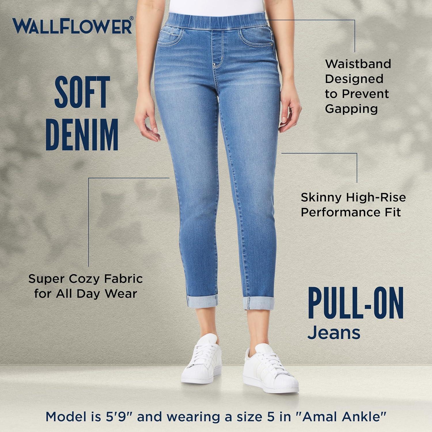imageWallFlower Womens Pull on Denim Crop and Ankle HighRise Insta Soft Juniors Jeans Available in Plus SizeNoir Ankle