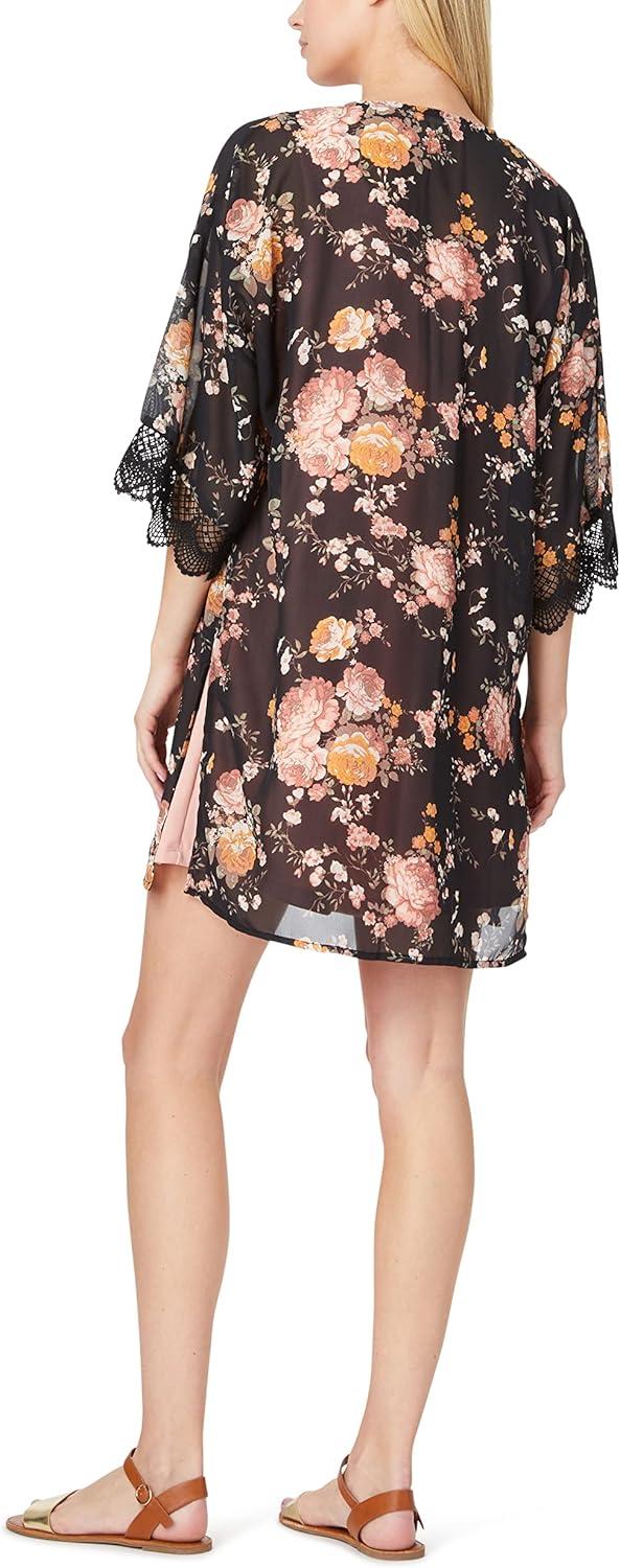 imageWallFlower Womens Sleeveless Swing Dress ampamp Printed Kimono SetBlack Classic Floral With Pink Dress
