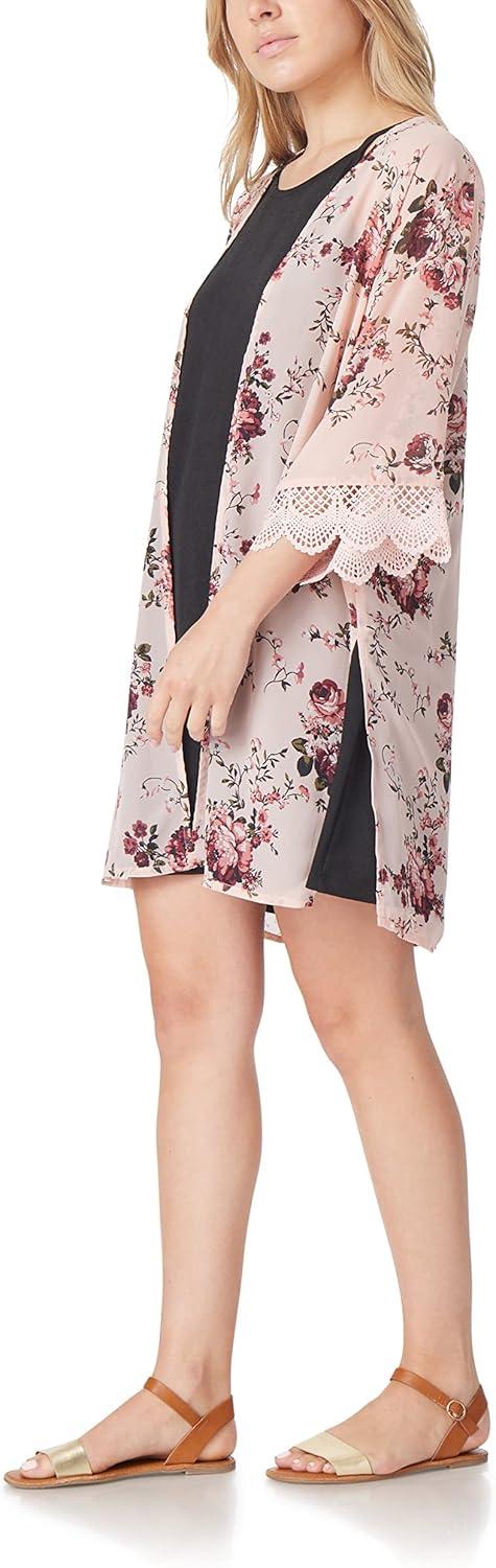 imageWallFlower Womens Sleeveless Swing Dress ampamp Printed Kimono SetPink Classic Floral With Black Dress