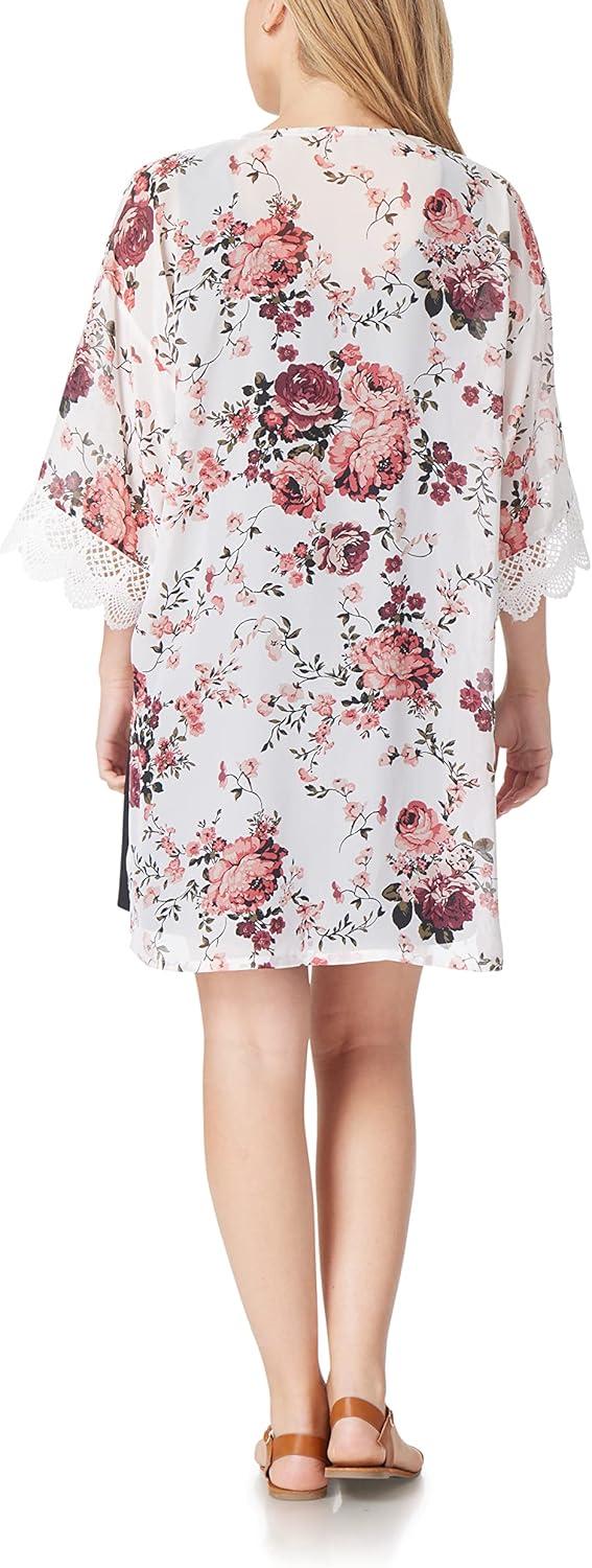 imageWallFlower Womens Sleeveless Swing Dress ampamp Printed Kimono SetWhite Classic Floral With Black Dress