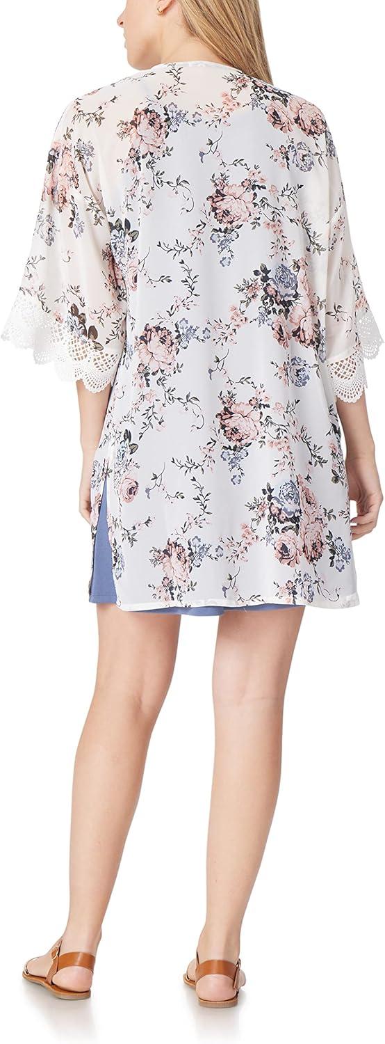 imageWallFlower Womens Sleeveless Swing Dress ampamp Printed Kimono SetWhite Classic Floral With Blue Dress