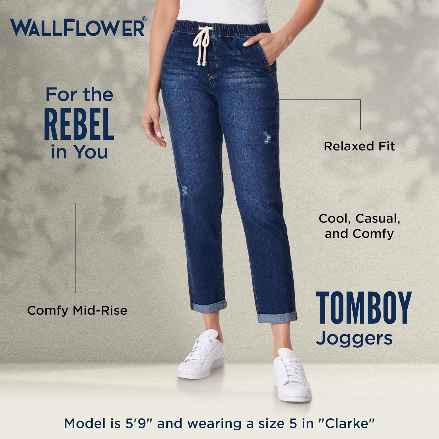 imageWallFlower Womens Tomboy Jogger Denim MidRise Insta Stretch Juniors JeansVeronica