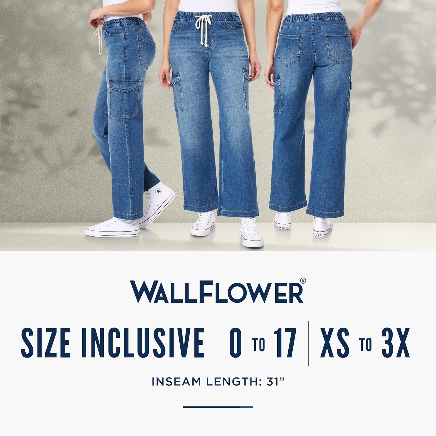 imageWallFlower Womens Tomboy Relaxed Cargo Denim MidRise Insta Stretch Juniors JeansJaylene