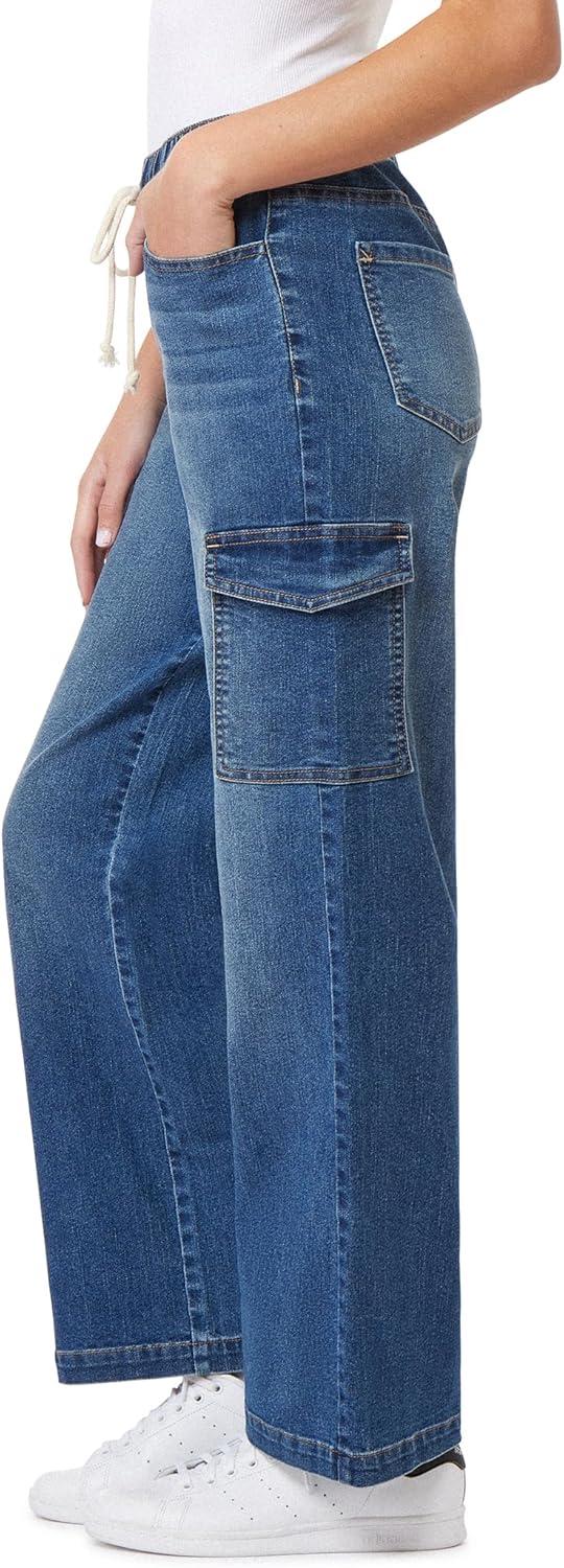 imageWallFlower Womens Tomboy Relaxed Cargo Denim MidRise Insta Stretch Juniors JeansVeronica a